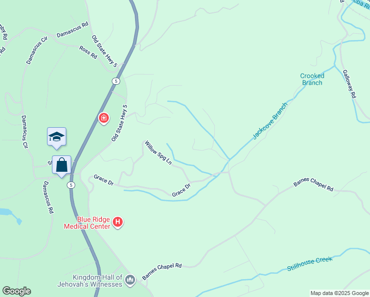 map of restaurants, bars, coffee shops, grocery stores, and more near 261 Canyon Drive in Blue Ridge