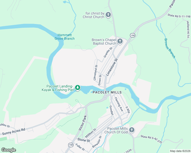 map of restaurants, bars, coffee shops, grocery stores, and more near 1120 Cleveland Street in Pacolet