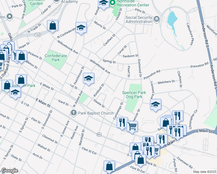 map of restaurants, bars, coffee shops, grocery stores, and more near 475 Willowspring Lane in Rock Hill