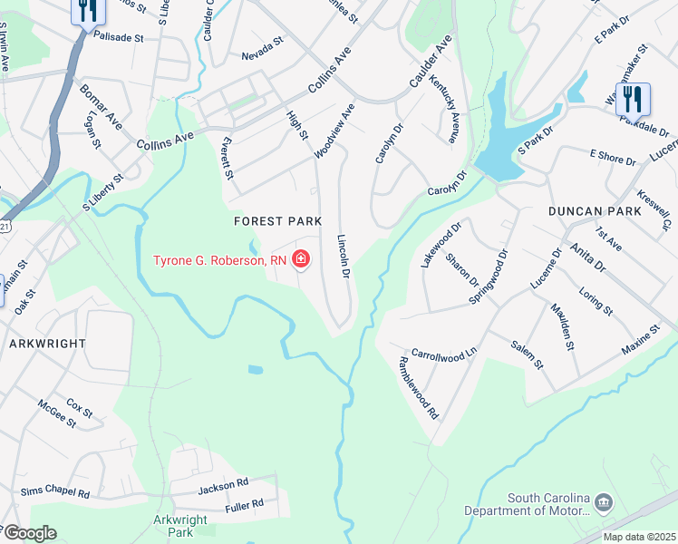 map of restaurants, bars, coffee shops, grocery stores, and more near 256 High Street in Spartanburg