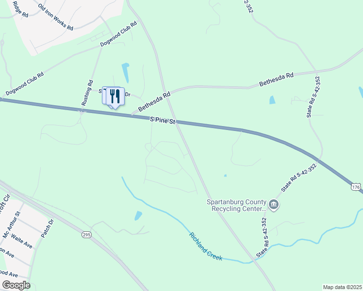 map of restaurants, bars, coffee shops, grocery stores, and more near 116 Sunrise Road in Spartanburg