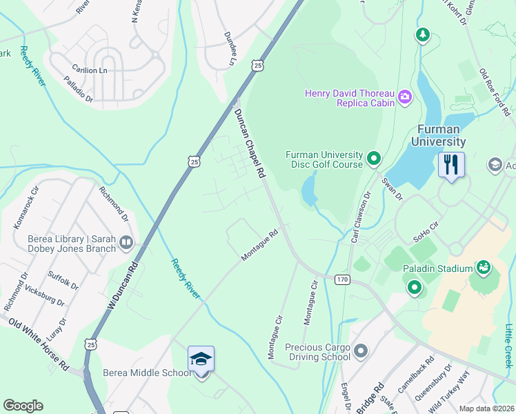 map of restaurants, bars, coffee shops, grocery stores, and more near 157 Montague Road in Greenville