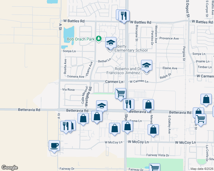 map of restaurants, bars, coffee shops, grocery stores, and more near 2017 Lassen Drive in Santa Maria