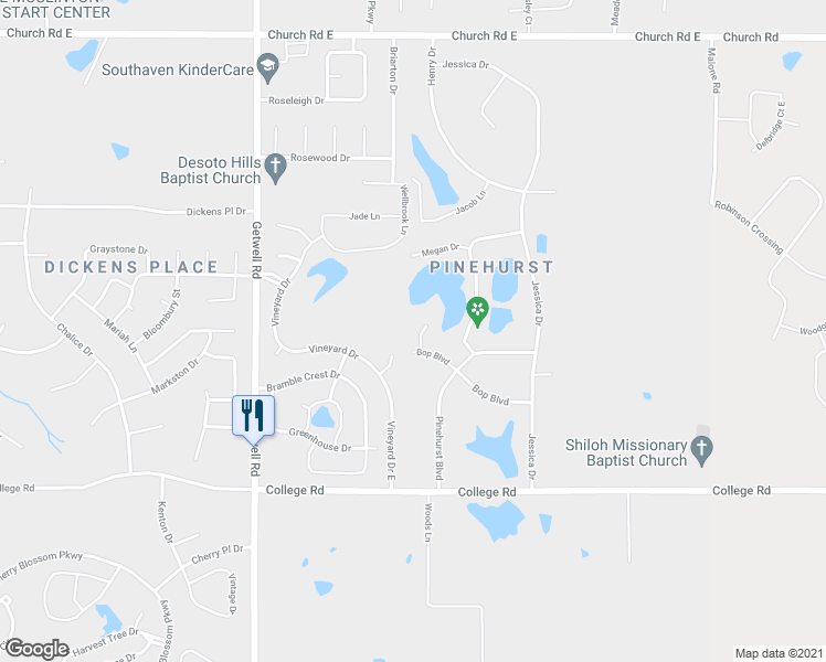 map of restaurants, bars, coffee shops, grocery stores, and more near 4343 Shiney Point Cove in Southaven