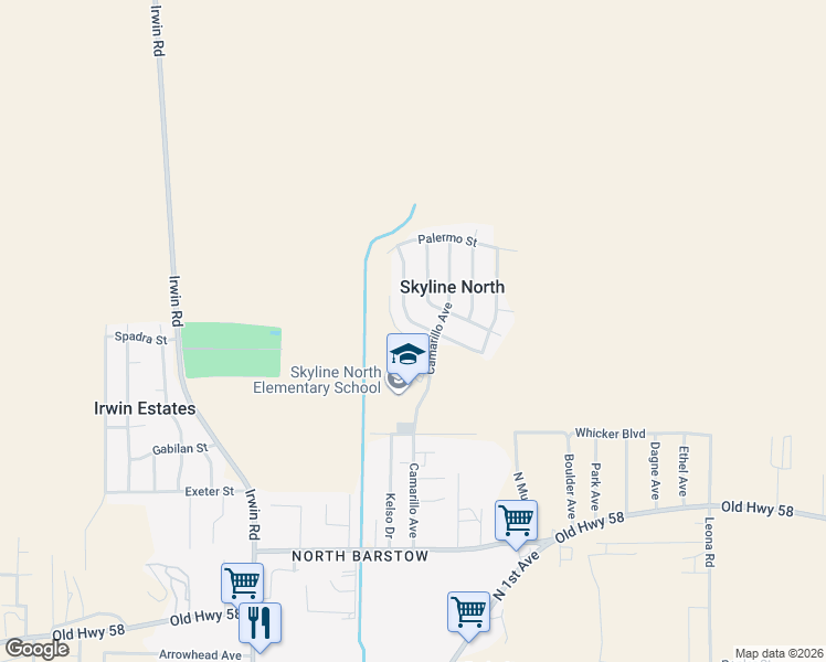 map of restaurants, bars, coffee shops, grocery stores, and more near 37086 Torres Avenue in Barstow