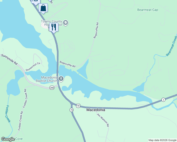 map of restaurants, bars, coffee shops, grocery stores, and more near 1527 Victoria Woods in Hiawassee