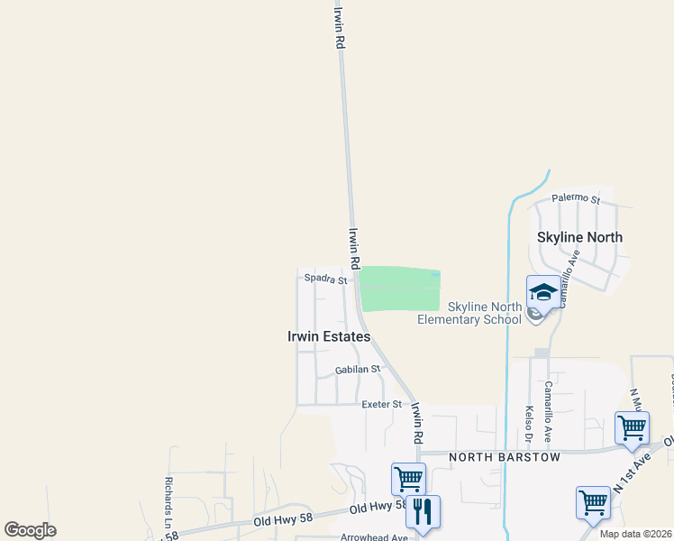 map of restaurants, bars, coffee shops, grocery stores, and more near 36709 Colby Avenue in Barstow