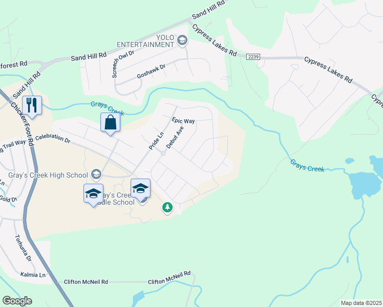 map of restaurants, bars, coffee shops, grocery stores, and more near 5137 Perfection Lane in Hope Mills