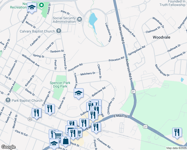 map of restaurants, bars, coffee shops, grocery stores, and more near 1071 Melchers Drive in Rock Hill