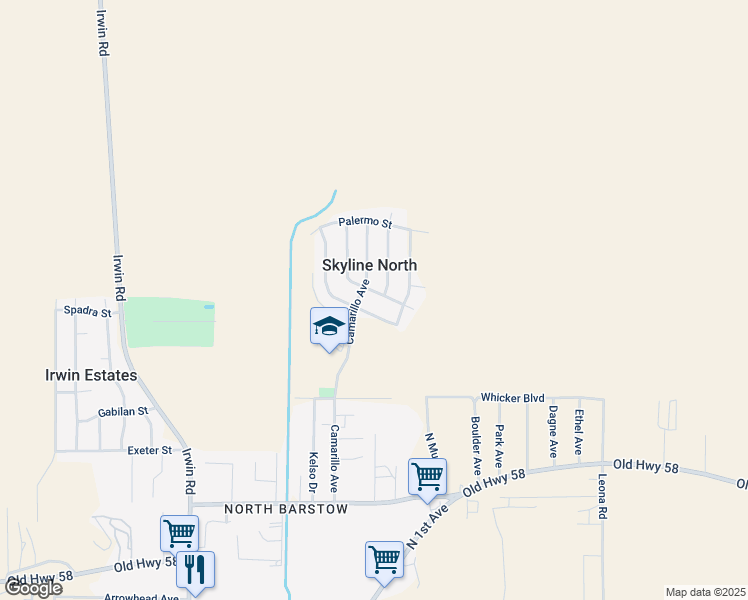 map of restaurants, bars, coffee shops, grocery stores, and more near 37098 San Bruno Avenue in Barstow