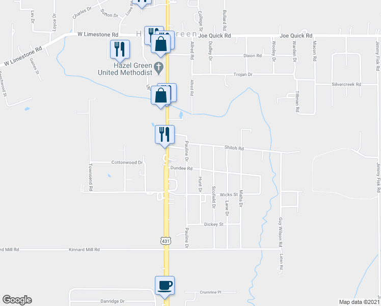 map of restaurants, bars, coffee shops, grocery stores, and more near 330 Pauline Drive in Hazel Green