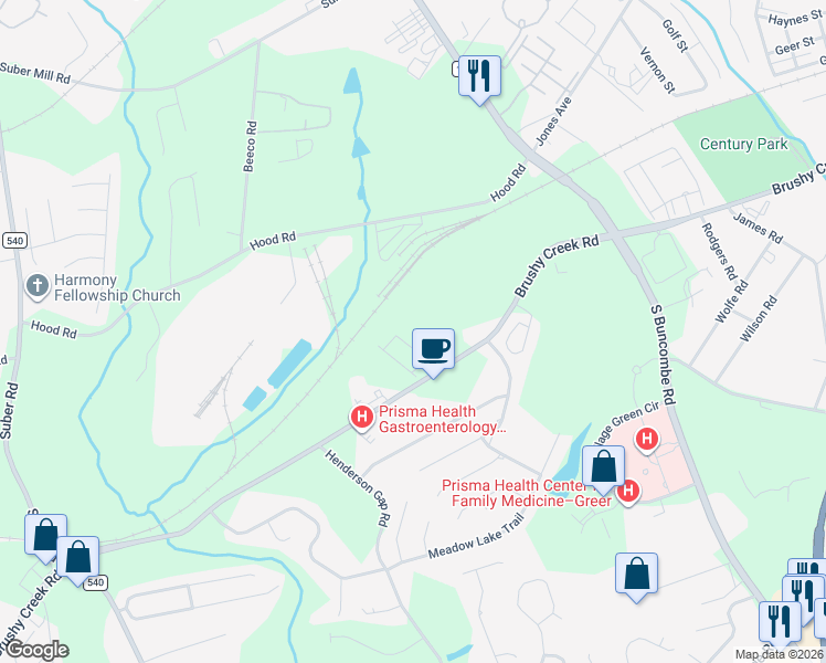 map of restaurants, bars, coffee shops, grocery stores, and more near 3331 Brushy Creek Road in Greer