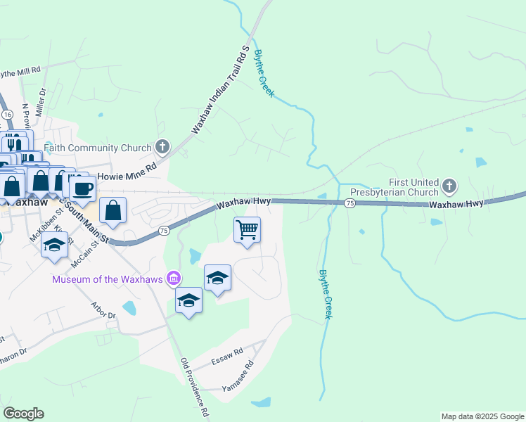 map of restaurants, bars, coffee shops, grocery stores, and more near 3603 Hermitage Place Drive in Waxhaw