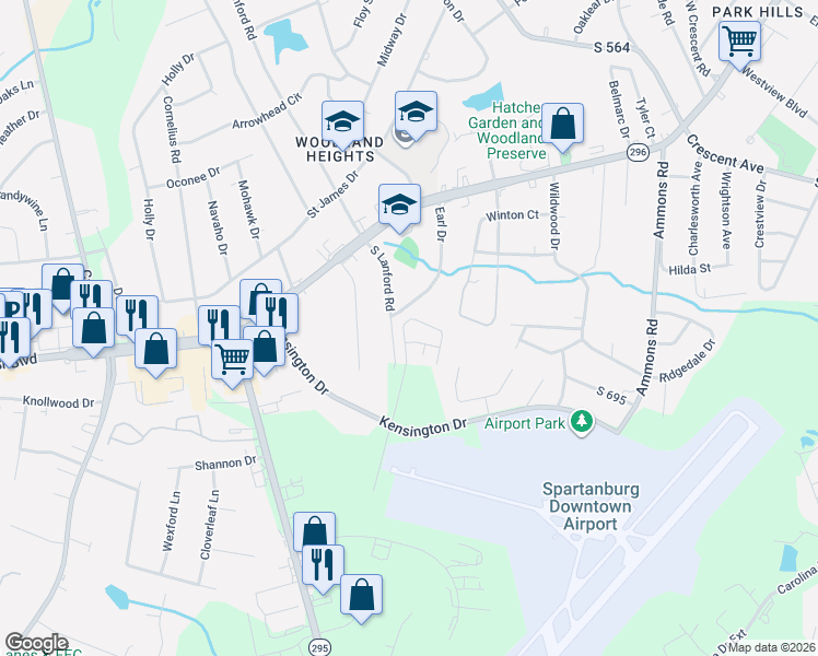 map of restaurants, bars, coffee shops, grocery stores, and more near 339 Promised Land Drive in Spartanburg