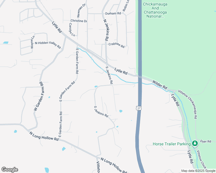 map of restaurants, bars, coffee shops, grocery stores, and more near 279 South Jenkins Road in Chickamauga