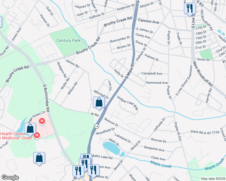 map of restaurants, bars, coffee shops, grocery stores, and more near 101 Crest Street in Greer