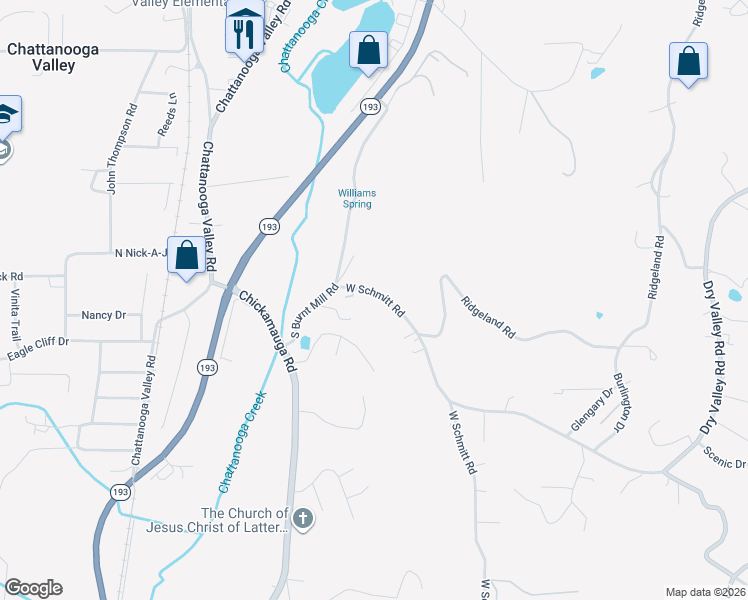 map of restaurants, bars, coffee shops, grocery stores, and more near 54 West Schmitt Road in Rossville