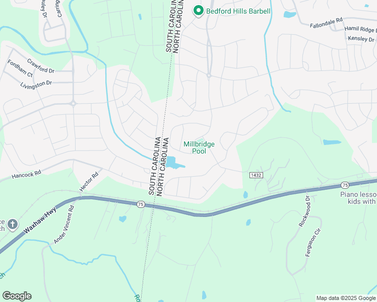 map of restaurants, bars, coffee shops, grocery stores, and more near 8032 Millbridge Parkway in Waxhaw