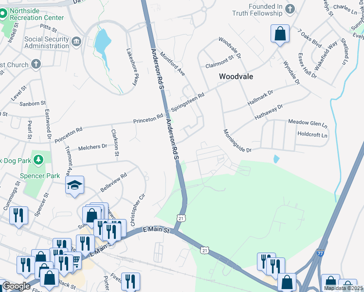 map of restaurants, bars, coffee shops, grocery stores, and more near 1315 Cypress Point Drive in Rock Hill