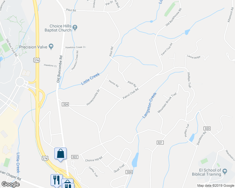 map of restaurants, bars, coffee shops, grocery stores, and more near 119 Honeysuckle Drive in Greenville