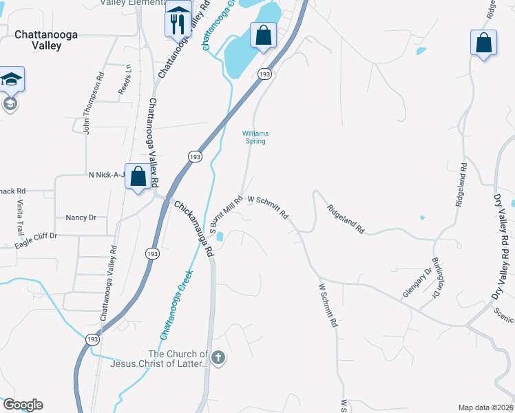 map of restaurants, bars, coffee shops, grocery stores, and more near 54 West Schmitt Road in Rossville