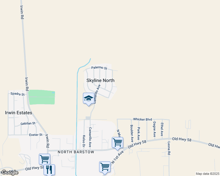 map of restaurants, bars, coffee shops, grocery stores, and more near 37116 Lombardy Avenue in Barstow