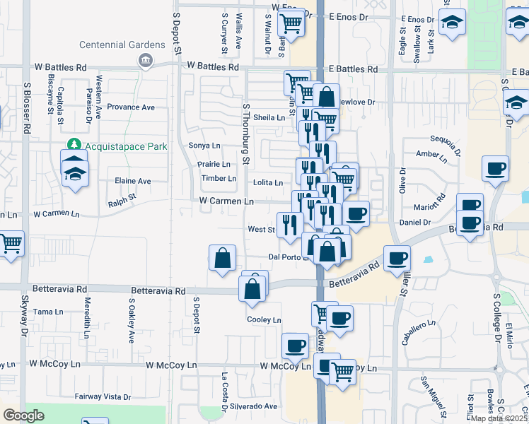 map of restaurants, bars, coffee shops, grocery stores, and more near 302 Carmen Lane in Santa Maria