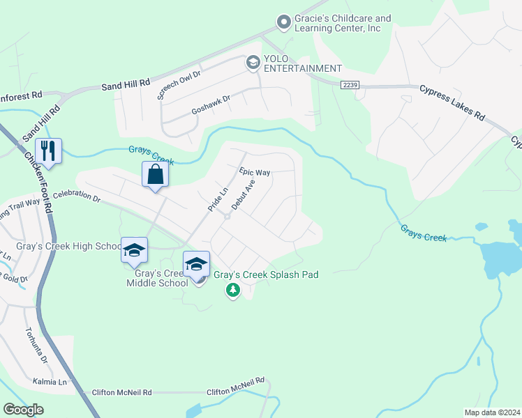 map of restaurants, bars, coffee shops, grocery stores, and more near 5137 Perfection Lane in Hope Mills