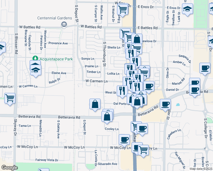 map of restaurants, bars, coffee shops, grocery stores, and more near 302 Carmen Lane in Santa Maria