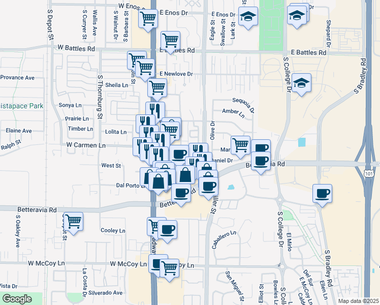 map of restaurants, bars, coffee shops, grocery stores, and more near 1977 Celebration Avenue in Santa Maria