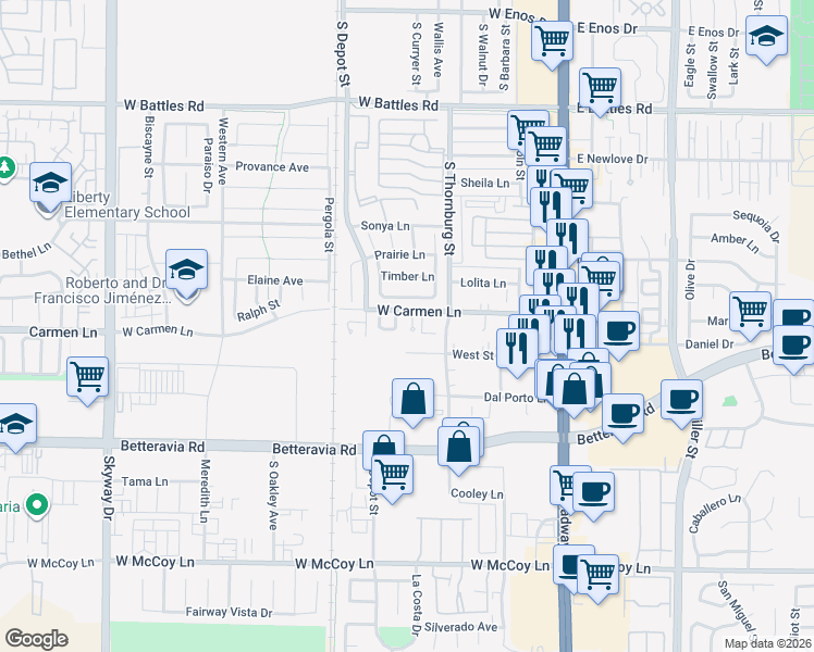map of restaurants, bars, coffee shops, grocery stores, and more near 1914 Vista Del Oro in Santa Maria
