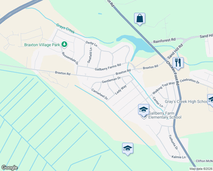 map of restaurants, bars, coffee shops, grocery stores, and more near 806 Danelaw Drive in Hope Mills