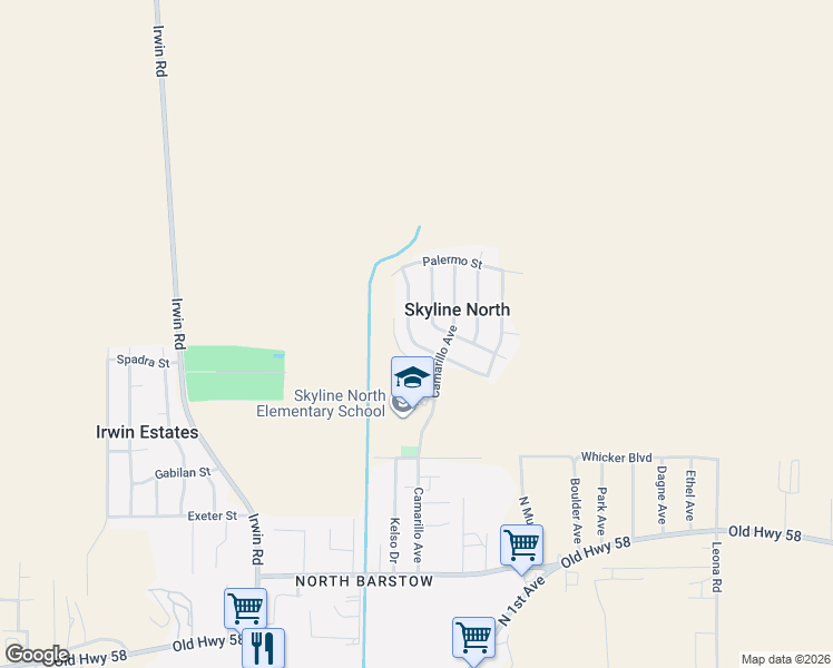 map of restaurants, bars, coffee shops, grocery stores, and more near 37111 Torres Avenue in Barstow