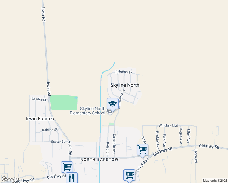 map of restaurants, bars, coffee shops, grocery stores, and more near 37111 Torres Avenue in Barstow