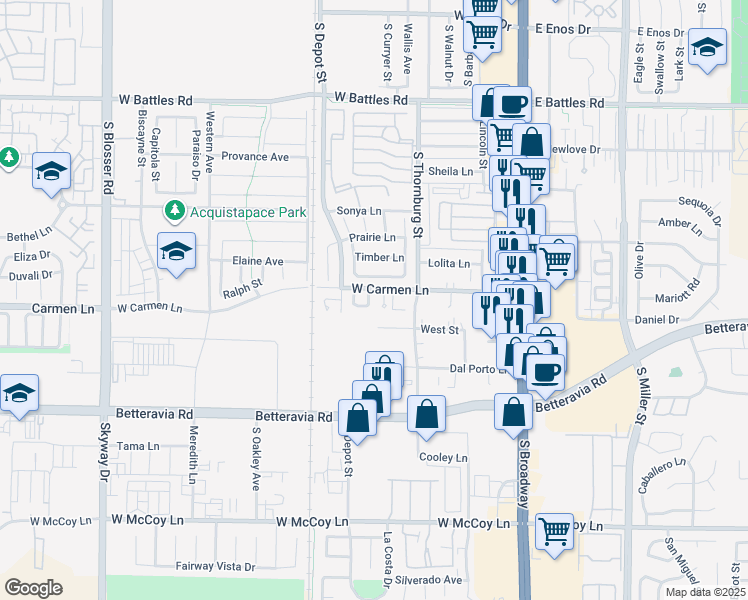 map of restaurants, bars, coffee shops, grocery stores, and more near 1914 Vista Del Oro in Santa Maria