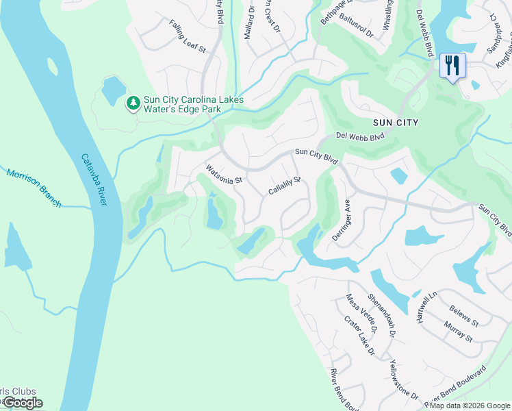 map of restaurants, bars, coffee shops, grocery stores, and more near 41039 Callalily Street in Indian Land