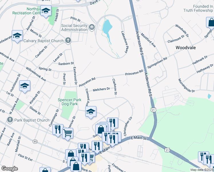 map of restaurants, bars, coffee shops, grocery stores, and more near 1071 Melchers Drive in Rock Hill