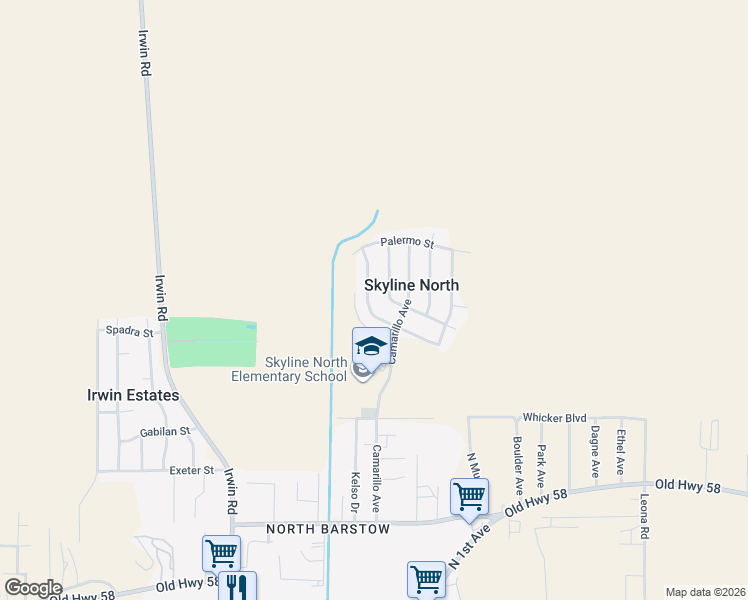 map of restaurants, bars, coffee shops, grocery stores, and more near 37127 Torres Avenue in Barstow