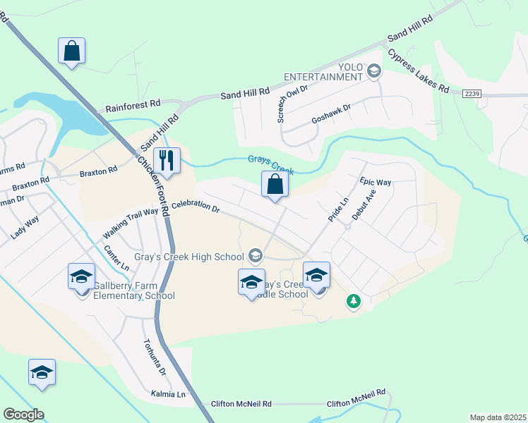 map of restaurants, bars, coffee shops, grocery stores, and more near 1225 Masterpiece Drive in Hope Mills
