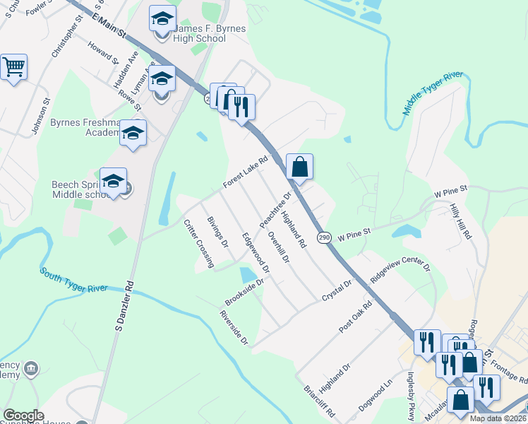 map of restaurants, bars, coffee shops, grocery stores, and more near 113 Overhill Drive in Duncan