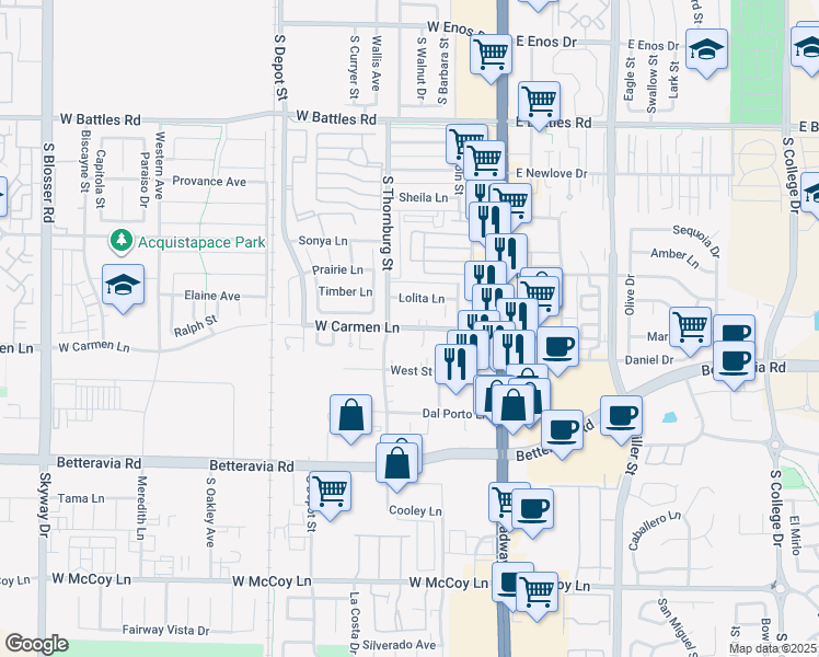 map of restaurants, bars, coffee shops, grocery stores, and more near 329 West Carmen Lane in Santa Maria