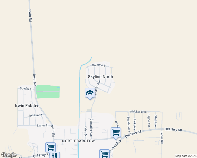 map of restaurants, bars, coffee shops, grocery stores, and more near 37142 Camarillo Avenue in Barstow