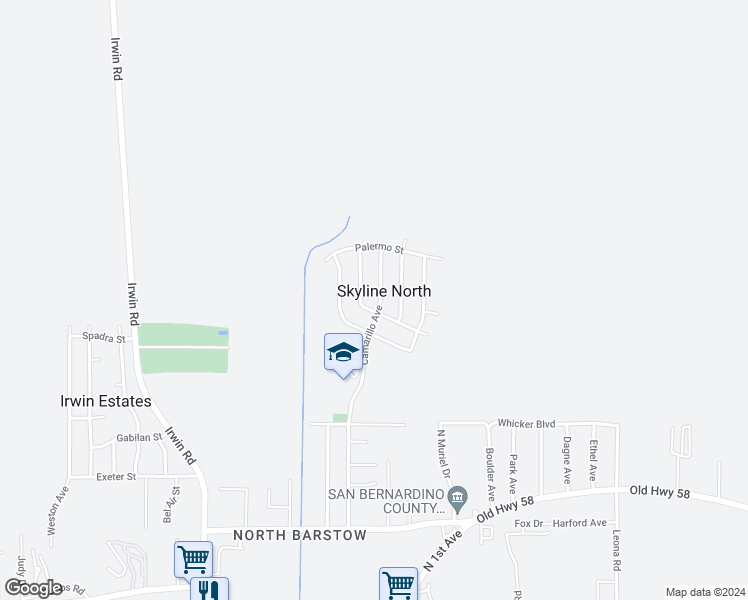 map of restaurants, bars, coffee shops, grocery stores, and more near 37142 Camarillo Avenue in Barstow