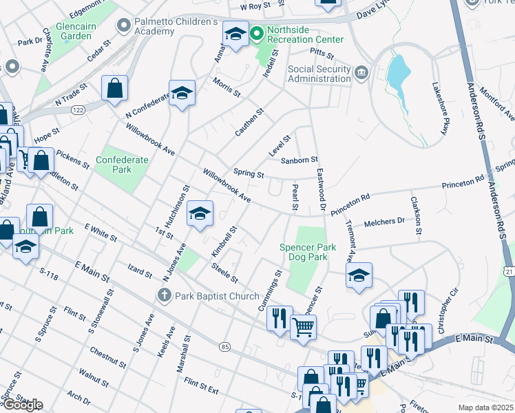 map of restaurants, bars, coffee shops, grocery stores, and more near 916 WillowBrook Avenue in Rock Hill