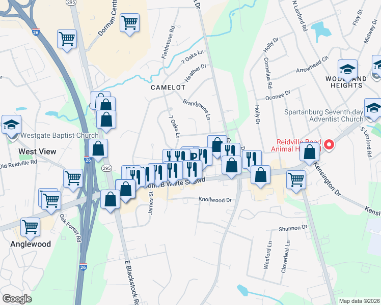 map of restaurants, bars, coffee shops, grocery stores, and more near 252 Keaton Court in Spartanburg