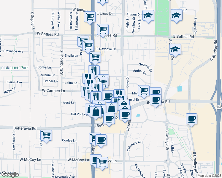 map of restaurants, bars, coffee shops, grocery stores, and more near 1977 Celebration Avenue in Santa Maria
