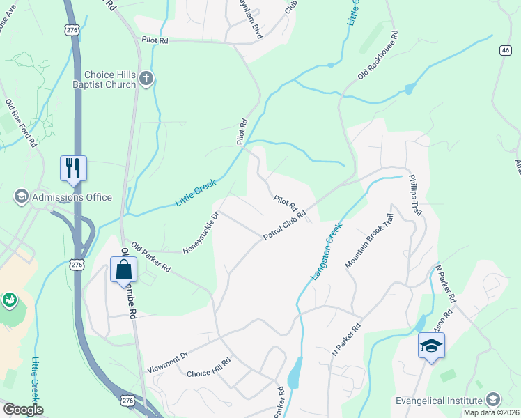 map of restaurants, bars, coffee shops, grocery stores, and more near 119 Honeysuckle Drive in Greenville
