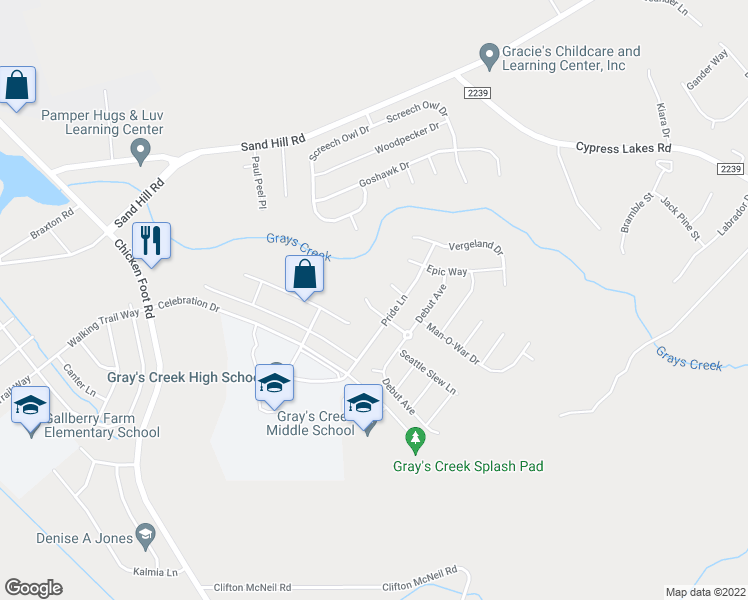 map of restaurants, bars, coffee shops, grocery stores, and more near 1409 Blue Ribbon Lane in Hope Mills