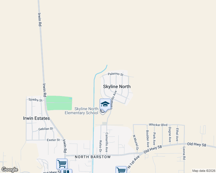 map of restaurants, bars, coffee shops, grocery stores, and more near 37160 San Bruno Avenue in Barstow