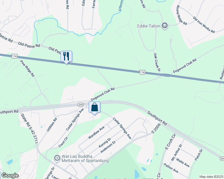 map of restaurants, bars, coffee shops, grocery stores, and more near 150 Old Petrie Road in Spartanburg